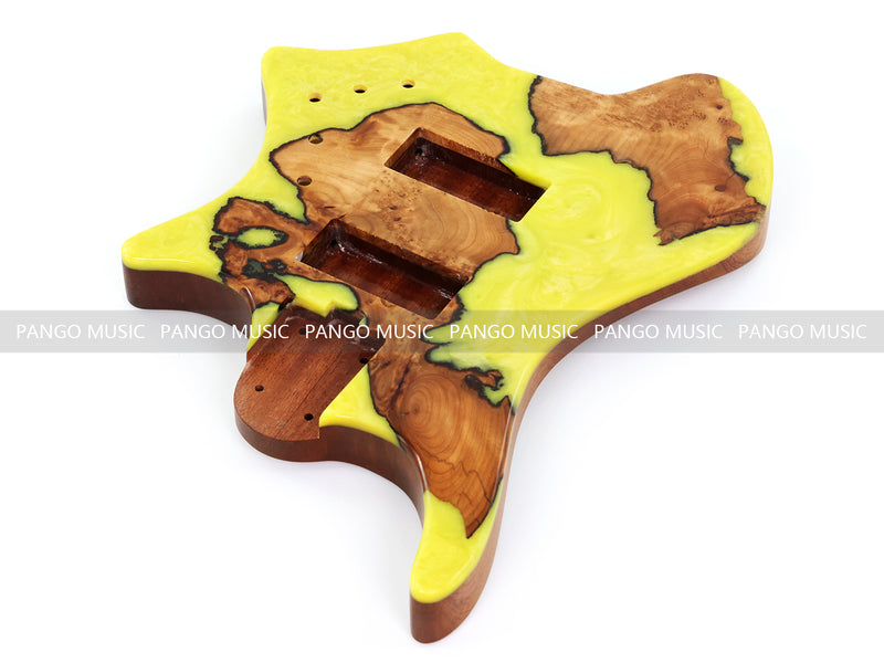 One-of-a-Kind Burl Wood Veneer Epoxy Resin 4 String Headless Electric Bass Guitar Body (H4B-003)