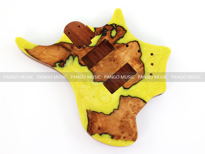 One-of-a-Kind Burl Wood Veneer Epoxy Resin 4 String Headless Electric Bass Guitar Body (H4B-003)
