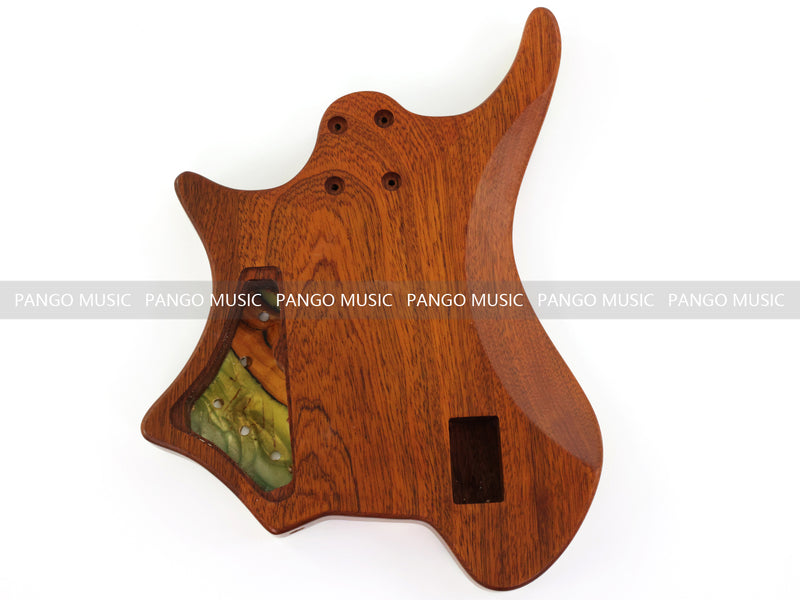 One-of-a-Kind Burl Wood Veneer Epoxy Resin 4 String Headless Electric Bass Guitar Body (H4B-004)