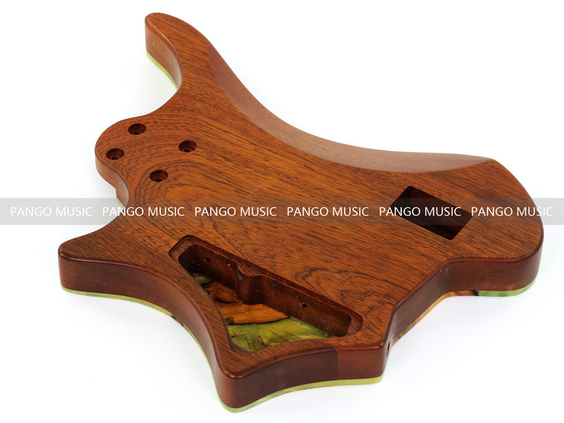 One-of-a-Kind Burl Wood Veneer Epoxy Resin 4 String Headless Electric Bass Guitar Body (H4B-004)