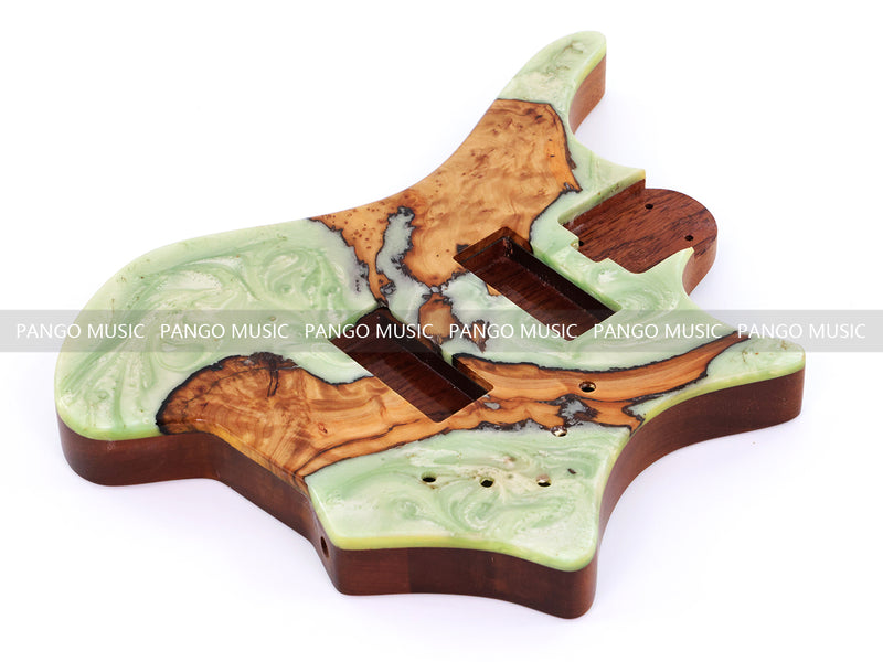 One-of-a-Kind Burl Wood Veneer Epoxy Resin 4 String Headless Electric Bass Guitar Body (H4B-004)