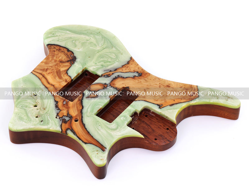 One-of-a-Kind Burl Wood Veneer Epoxy Resin 4 String Headless Electric Bass Guitar Body (H4B-004)