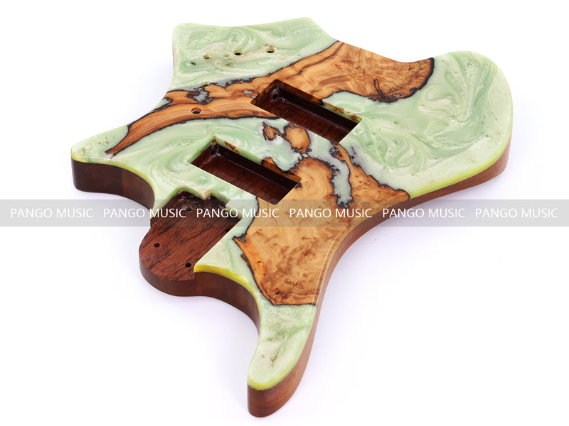 One-of-a-Kind Burl Wood Veneer Epoxy Resin 4 String Headless Electric Bass Guitar Body (H4B-004)