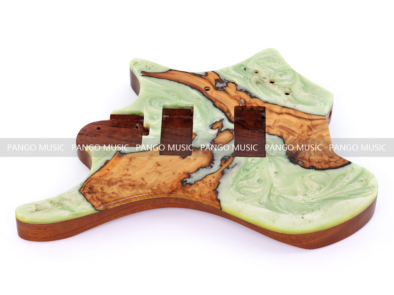 One-of-a-Kind Burl Wood Veneer Epoxy Resin 4 String Headless Electric Bass Guitar Body (H4B-004)