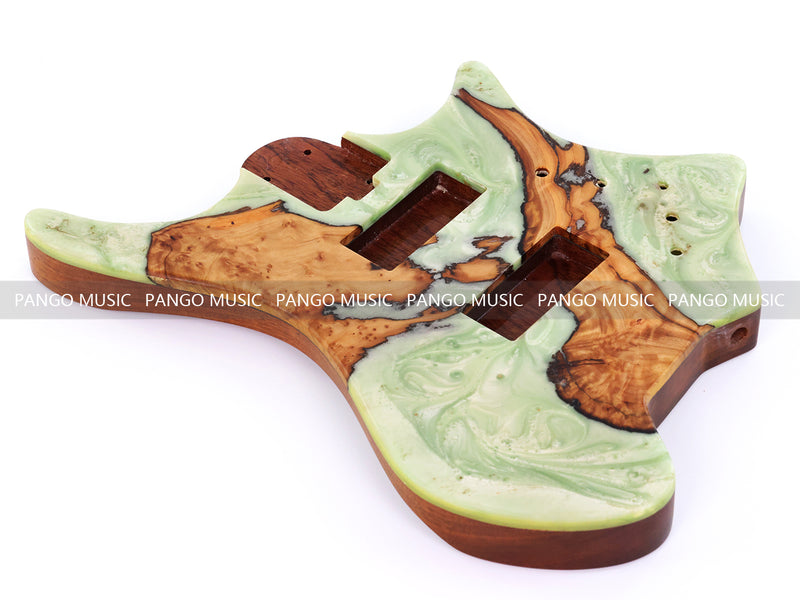 One-of-a-Kind Burl Wood Veneer Epoxy Resin 4 String Headless Electric Bass Guitar Body (H4B-004)