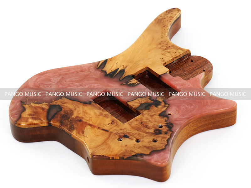 One-of-a-Kind Burl Wood Veneer Epoxy Resin 4 String Headless Electric Bass Guitar Body (H4B-005)