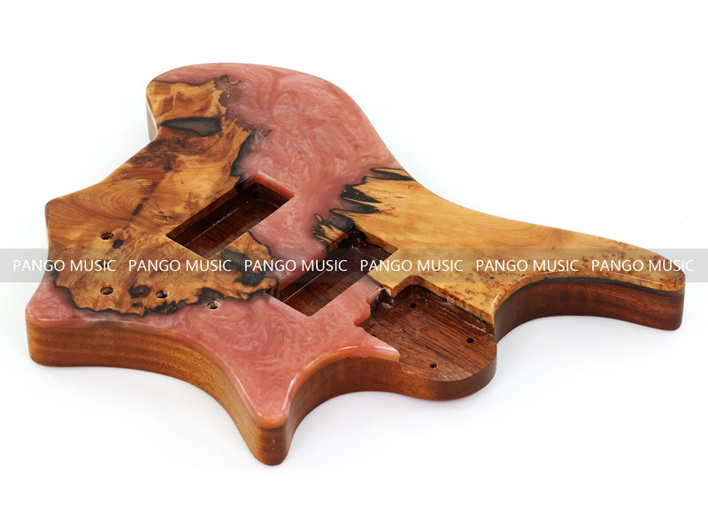 One-of-a-Kind Burl Wood Veneer Epoxy Resin 4 String Headless Electric Bass Guitar Body (H4B-005)