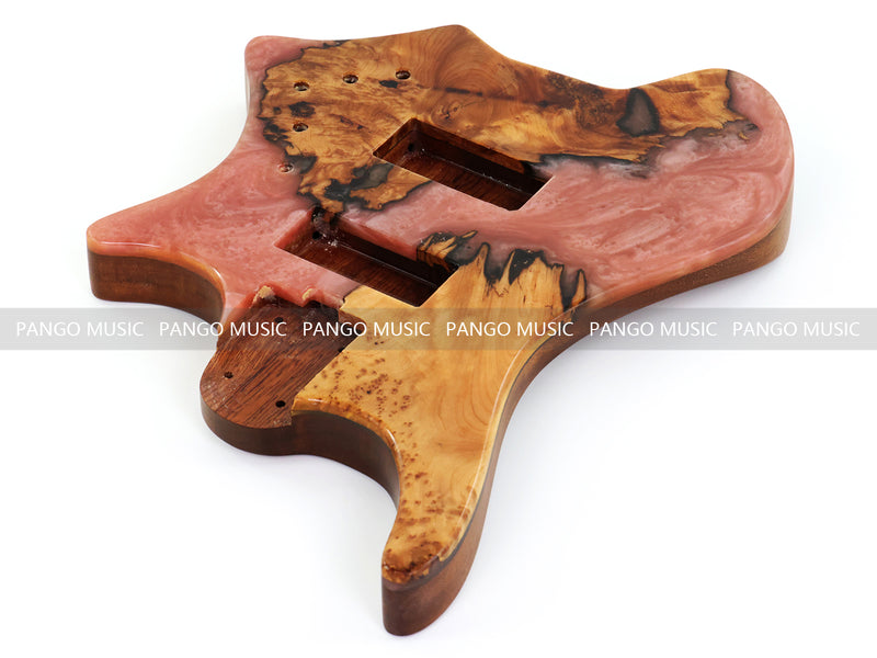 One-of-a-Kind Burl Wood Veneer Epoxy Resin 4 String Headless Electric Bass Guitar Body (H4B-005)