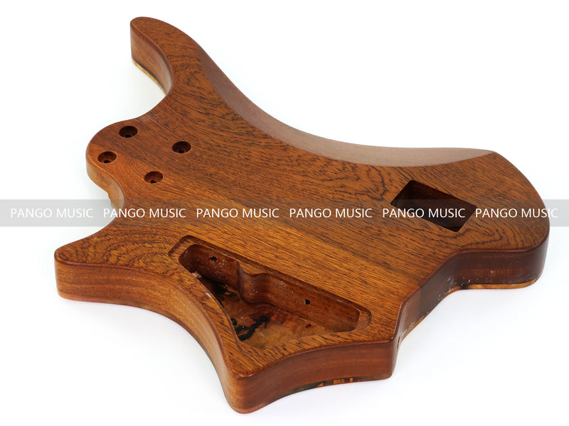 One-of-a-Kind Burl Wood Veneer Epoxy Resin 4 String Headless Electric Bass Guitar Body (H4B-005)