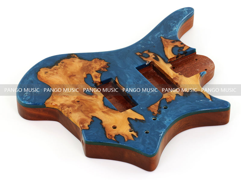 One-of-a-Kind Burl Wood Veneer Epoxy Resin 4 String Headless Electric Bass Guitar Body (H4B-006)