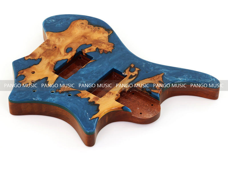 One-of-a-Kind Burl Wood Veneer Epoxy Resin 4 String Headless Electric Bass Guitar Body (H4B-006)
