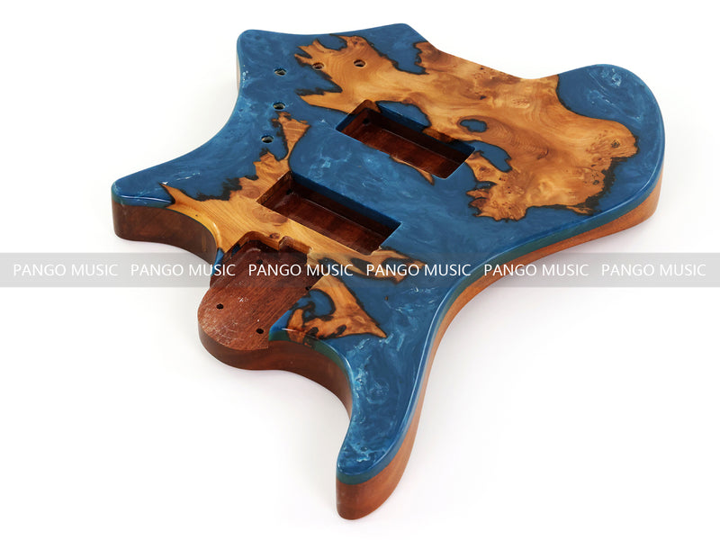 One-of-a-Kind Burl Wood Veneer Epoxy Resin 4 String Headless Electric Bass Guitar Body (H4B-006)