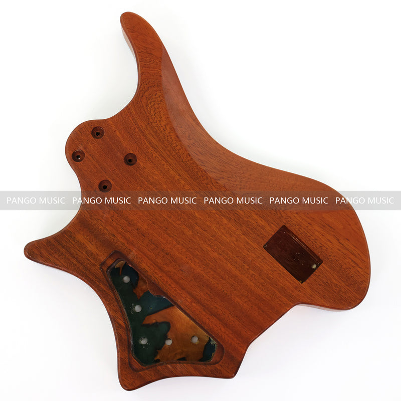 One-of-a-Kind Burl Wood Veneer Epoxy Resin 4 String Headless Electric Bass Guitar Body (H4B-006)