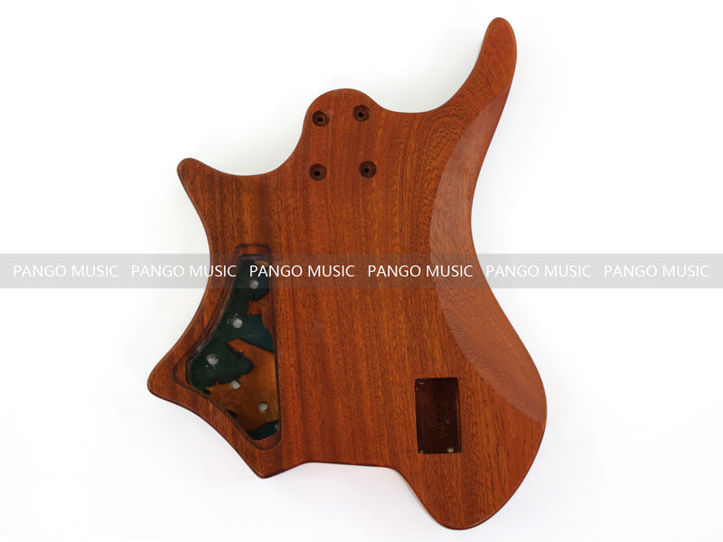 One-of-a-Kind Burl Wood Veneer Epoxy Resin 4 String Headless Electric Bass Guitar Body (H4B-006)