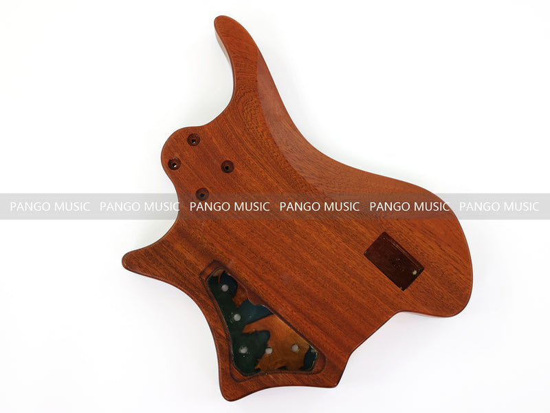 One-of-a-Kind Burl Wood Veneer Epoxy Resin 4 String Headless Electric Bass Guitar Body (H4B-006)