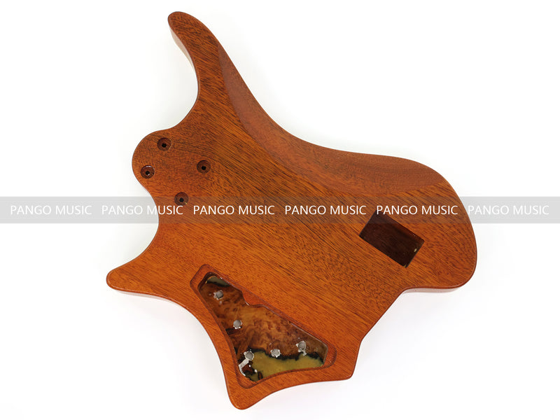 One-of-a-Kind Burl Wood Veneer Epoxy Resin 4 String Headless Electric Bass Guitar Body (H4B-007)