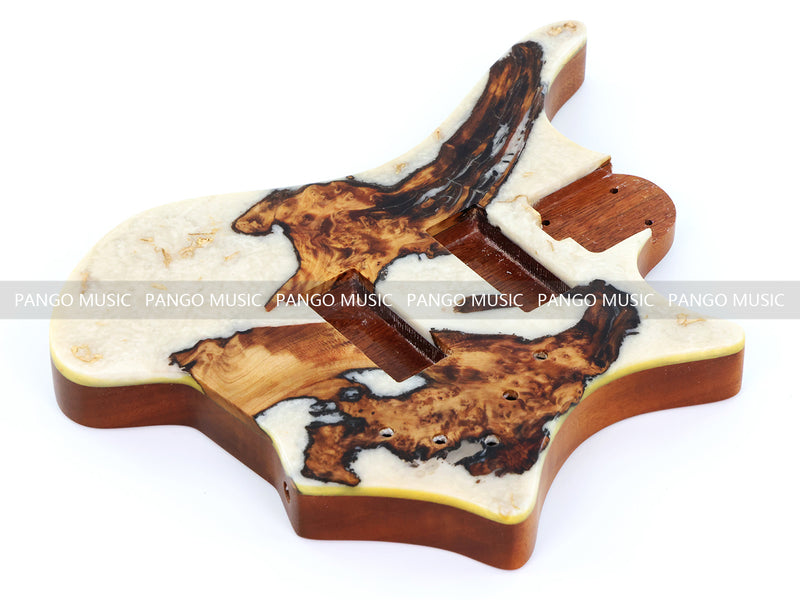 One-of-a-Kind Burl Wood Veneer Epoxy Resin 4 String Headless Electric Bass Guitar Body (H4B-007)