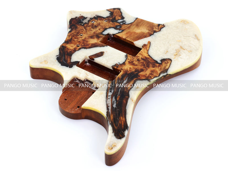 One-of-a-Kind Burl Wood Veneer Epoxy Resin 4 String Headless Electric Bass Guitar Body (H4B-007)
