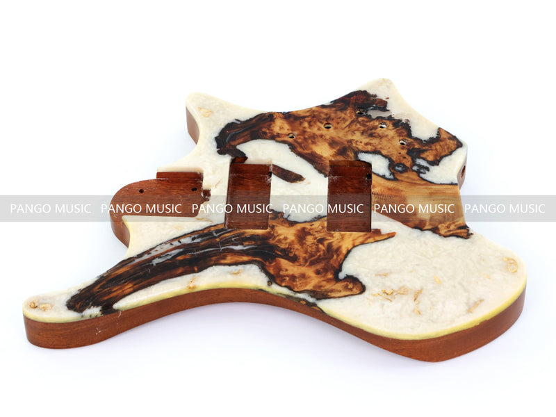 One-of-a-Kind Burl Wood Veneer Epoxy Resin 4 String Headless Electric Bass Guitar Body (H4B-007)