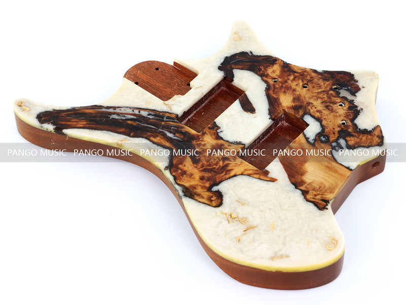 One-of-a-Kind Burl Wood Veneer Epoxy Resin 4 String Headless Electric Bass Guitar Body (H4B-007)