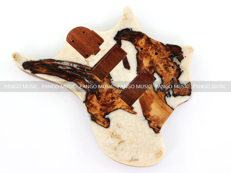 One-of-a-Kind Burl Wood Veneer Epoxy Resin 4 String Headless Electric Bass Guitar Body (H4B-007)
