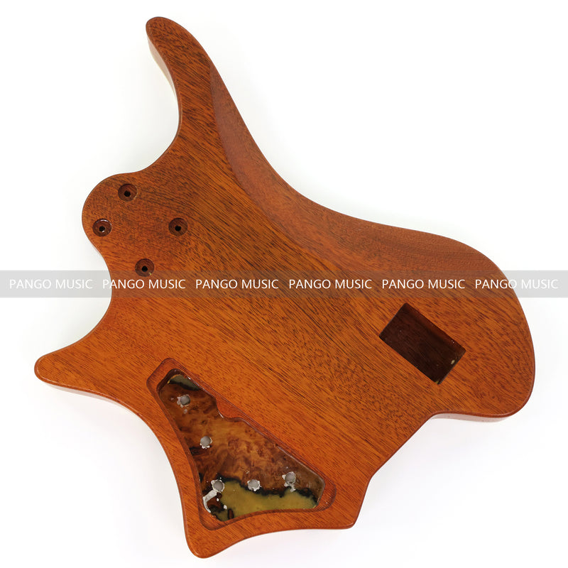 One-of-a-Kind Burl Wood Veneer Epoxy Resin 4 String Headless Electric Bass Guitar Body (H4B-007)