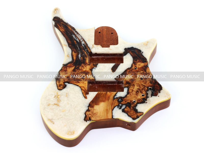 One-of-a-Kind Burl Wood Veneer Epoxy Resin 4 String Headless Electric Bass Guitar Body (H4B-007)