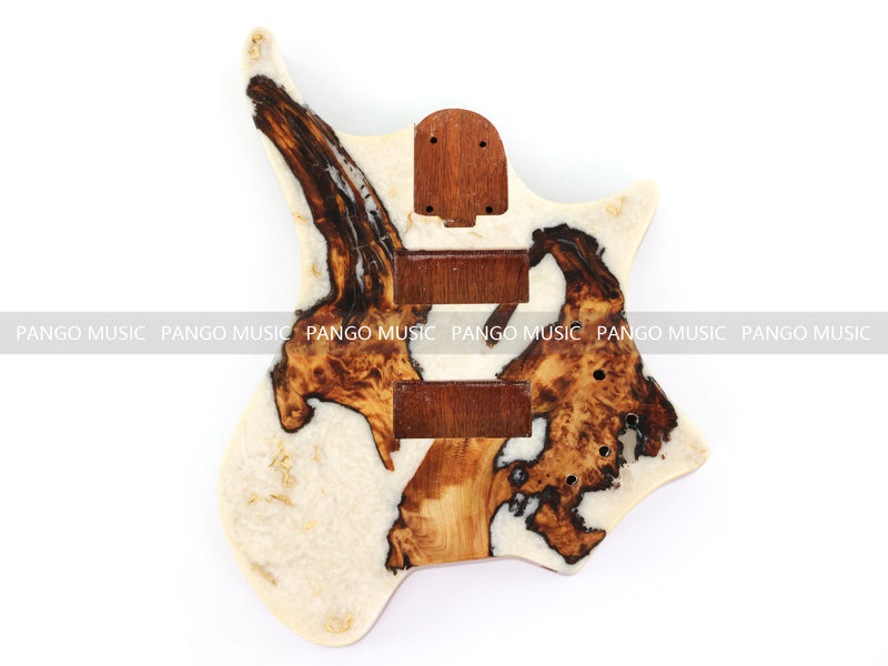 One-of-a-Kind Burl Wood Veneer Epoxy Resin 4 String Headless Electric Bass Guitar Body (H4B-007)