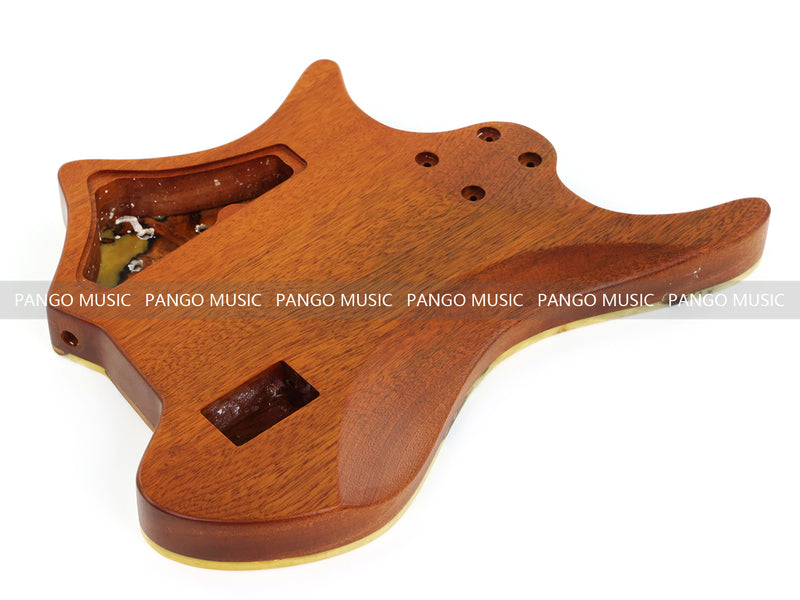 One-of-a-Kind Burl Wood Veneer Epoxy Resin 4 String Headless Electric Bass Guitar Body (H4B-007)