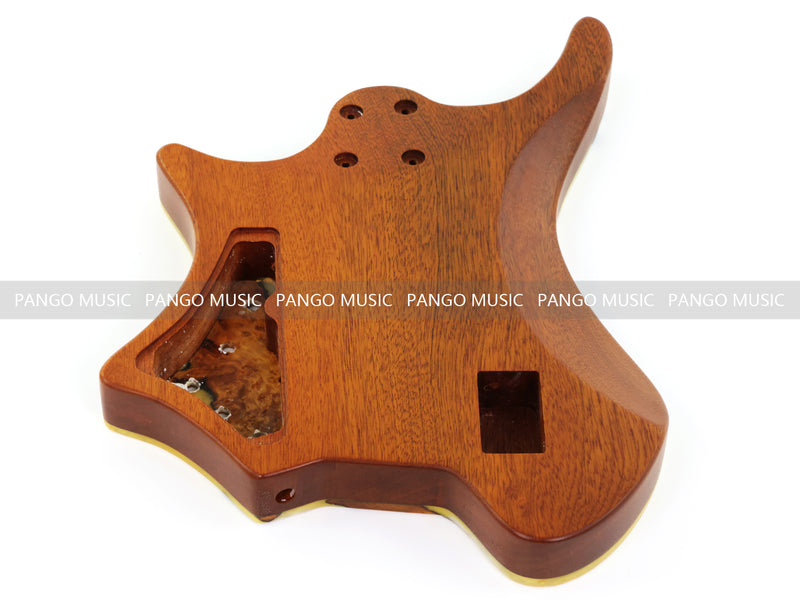 One-of-a-Kind Burl Wood Veneer Epoxy Resin 4 String Headless Electric Bass Guitar Body (H4B-007)