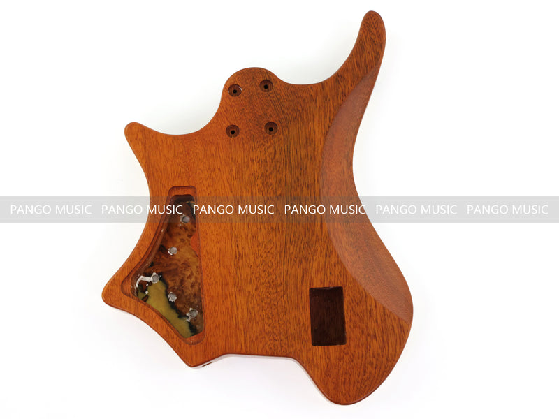 One-of-a-Kind Burl Wood Veneer Epoxy Resin 4 String Headless Electric Bass Guitar Body (H4B-007)