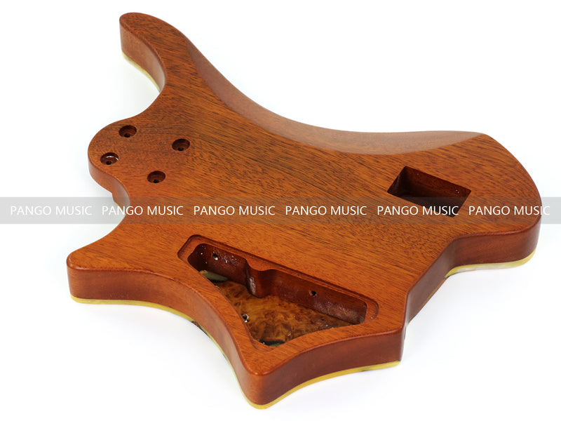 One-of-a-Kind Burl Wood Veneer Epoxy Resin 4 String Headless Electric Bass Guitar Body (H4B-007)
