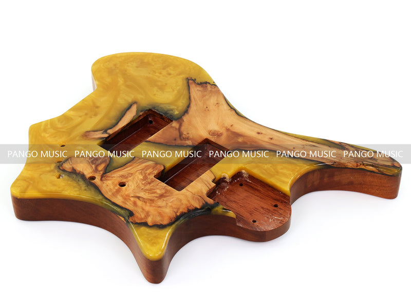 One-of-a-Kind Burl Wood Veneer Epoxy Resin 4 String Headless Electric Bass Guitar Body (H4B-008)