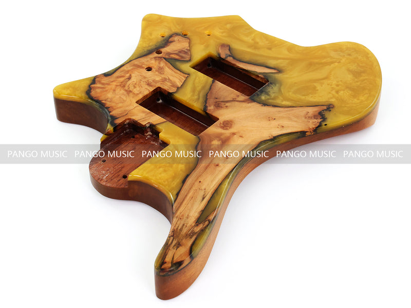 One-of-a-Kind Burl Wood Veneer Epoxy Resin 4 String Headless Electric Bass Guitar Body (H4B-008)