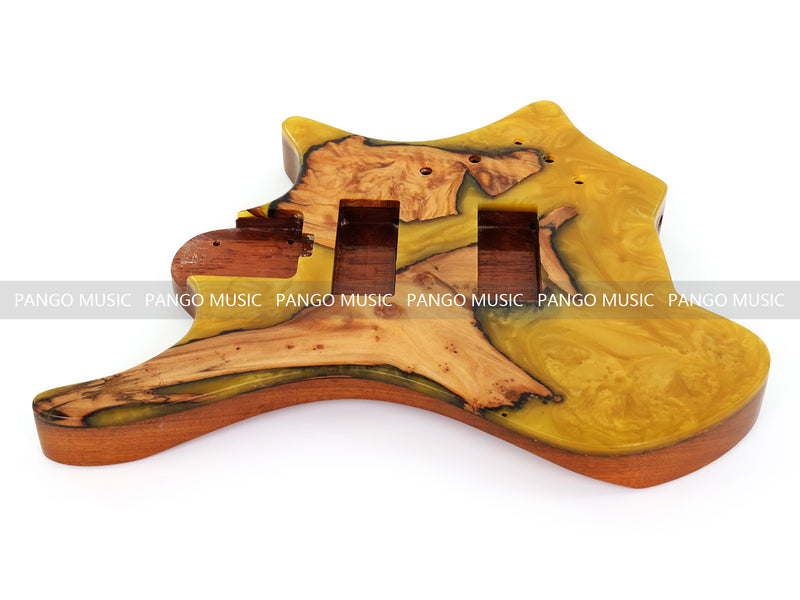 One-of-a-Kind Burl Wood Veneer Epoxy Resin 4 String Headless Electric Bass Guitar Body (H4B-008)