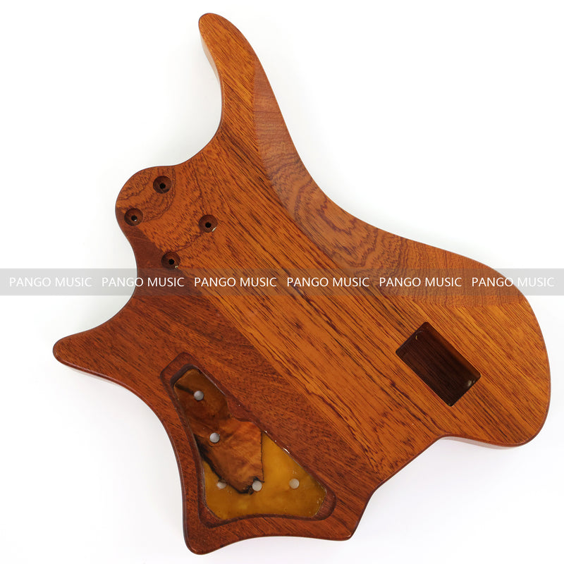 One-of-a-Kind Burl Wood Veneer Epoxy Resin 4 String Headless Electric Bass Guitar Body (H4B-008)