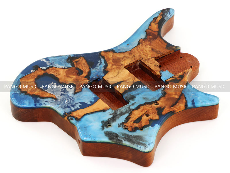 One-of-a-Kind Burl Wood Veneer Epoxy Resin 4 String Headless Electric Bass Guitar Body (H4B-009)