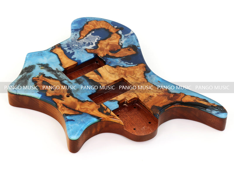 One-of-a-Kind Burl Wood Veneer Epoxy Resin 4 String Headless Electric Bass Guitar Body (H4B-009)