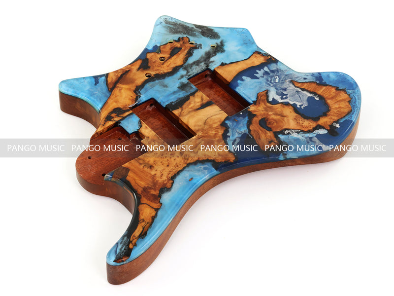 One-of-a-Kind Burl Wood Veneer Epoxy Resin 4 String Headless Electric Bass Guitar Body (H4B-009)