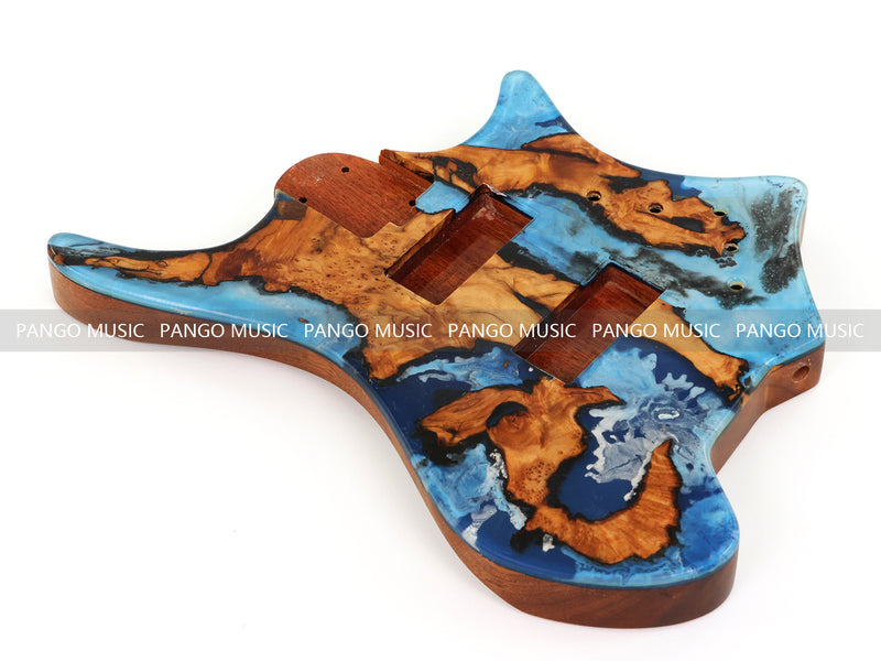 One-of-a-Kind Burl Wood Veneer Epoxy Resin 4 String Headless Electric Bass Guitar Body (H4B-009)