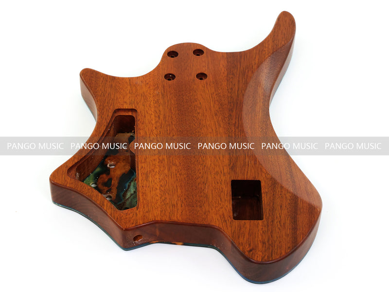 One-of-a-Kind Burl Wood Veneer Epoxy Resin 4 String Headless Electric Bass Guitar Body (H4B-009)
