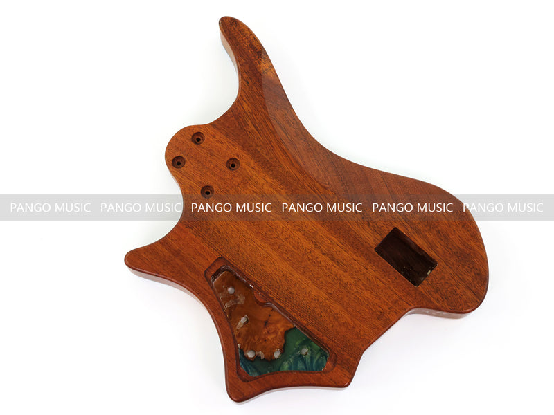 One-of-a-Kind Burl Wood Veneer Epoxy Resin 4 String Headless Electric Bass Guitar Body (H4B-010)