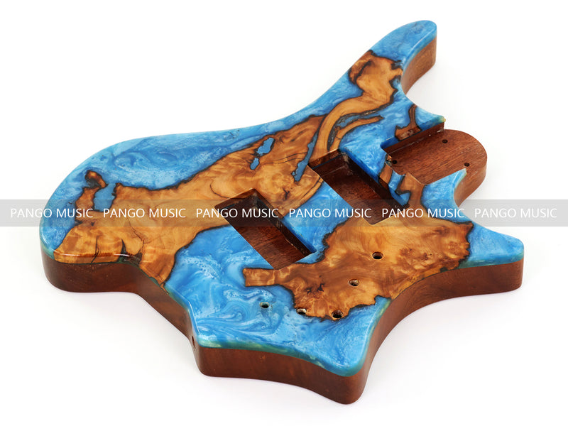 One-of-a-Kind Burl Wood Veneer Epoxy Resin 4 String Headless Electric Bass Guitar Body (H4B-010)