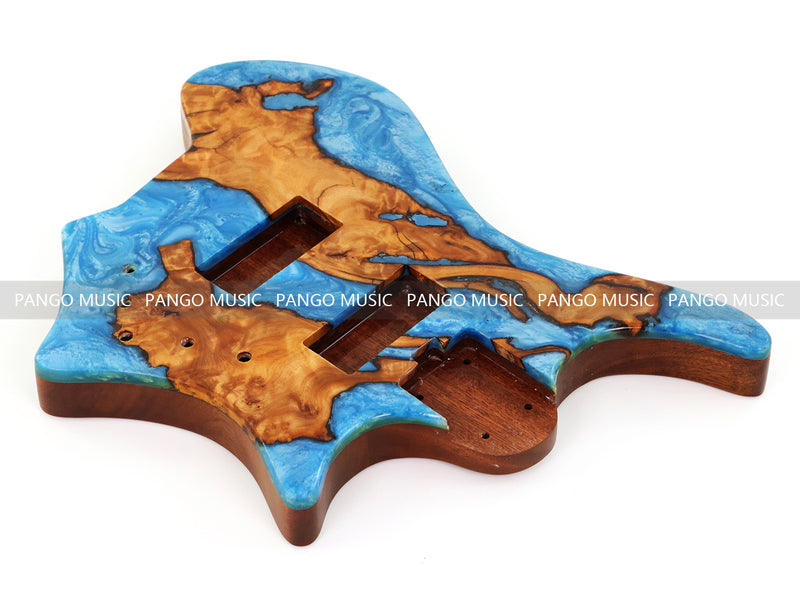 One-of-a-Kind Burl Wood Veneer Epoxy Resin 4 String Headless Electric Bass Guitar Body (H4B-010)
