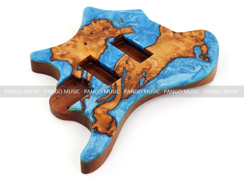 One-of-a-Kind Burl Wood Veneer Epoxy Resin 4 String Headless Electric Bass Guitar Body (H4B-010)
