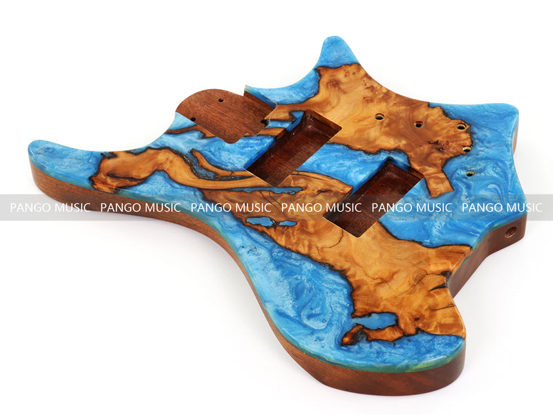 One-of-a-Kind Burl Wood Veneer Epoxy Resin 4 String Headless Electric Bass Guitar Body (H4B-010)