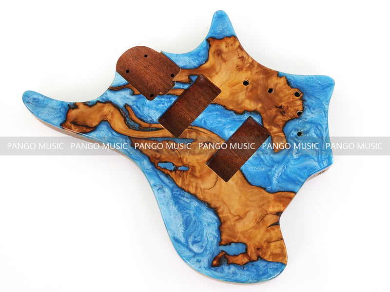 One-of-a-Kind Burl Wood Veneer Epoxy Resin 4 String Headless Electric Bass Guitar Body (H4B-010)