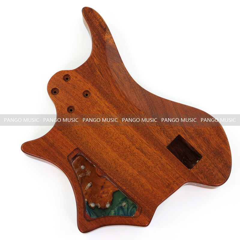 One-of-a-Kind Burl Wood Veneer Epoxy Resin 4 String Headless Electric Bass Guitar Body (H4B-010)