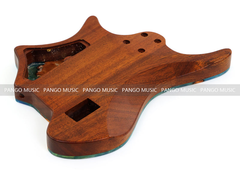 One-of-a-Kind Burl Wood Veneer Epoxy Resin 4 String Headless Electric Bass Guitar Body (H4B-010)