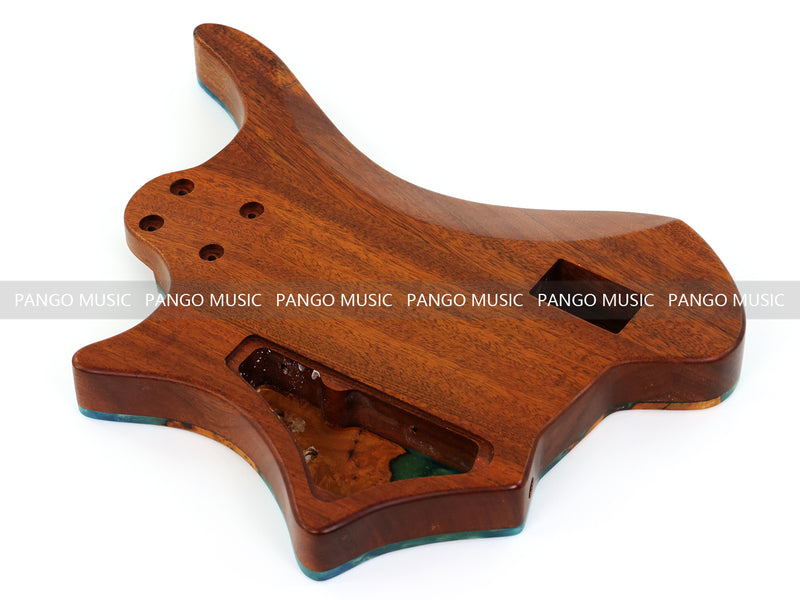 One-of-a-Kind Burl Wood Veneer Epoxy Resin 4 String Headless Electric Bass Guitar Body (H4B-010)